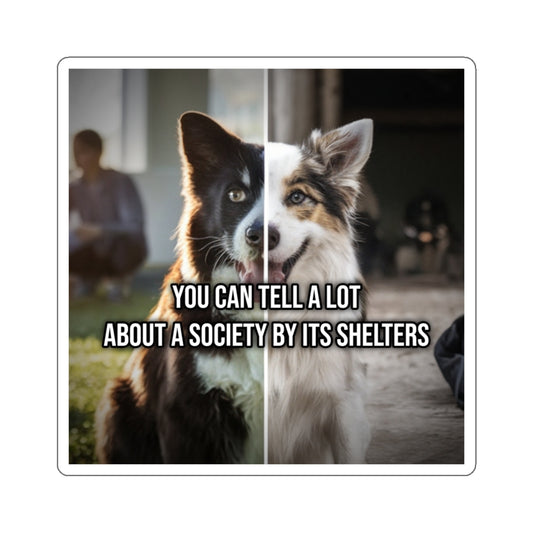 You Can Tell a Lot About a Society by Its Shelters (Laptop Sticker) — Political Satire Bumper Sticker