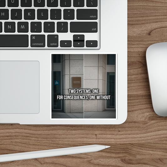 Two Systems: One for Consequences, One Without (Phone Sticker) — Political Satire Bumper Sticker